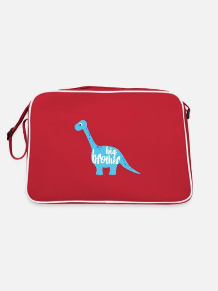 Dino Dinosaurier Langhals blau big brother - Retro Tasche - Rot/Weiß - Hinten