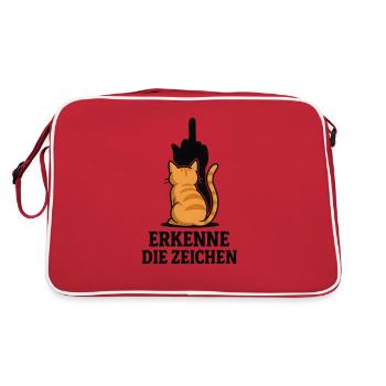 Erkenne die Zeichen Katze Mittelfinger - Retro Tasche - Rot/Weiß - Hinten