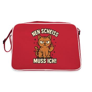 Lustige Katze mit frechem Spruch 'nen Scheiss - Retro Tasche - Rot/Weiß - Hinten