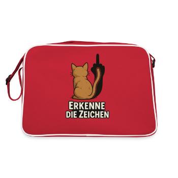 Erkenne die zeichen Katze Mittelfinger - Retro Tasche - Rot/Weiß - Hinten