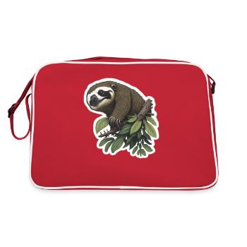 Faultier Langsam Faul Schlafen Lustig - Retro Tasche - Rot/Weiß - Hinten