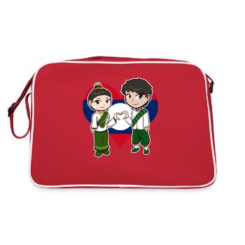 Laos Laote Mädchen Junge Flagge I Geschenk - Retro Tasche - Rot/Weiß - Hinten