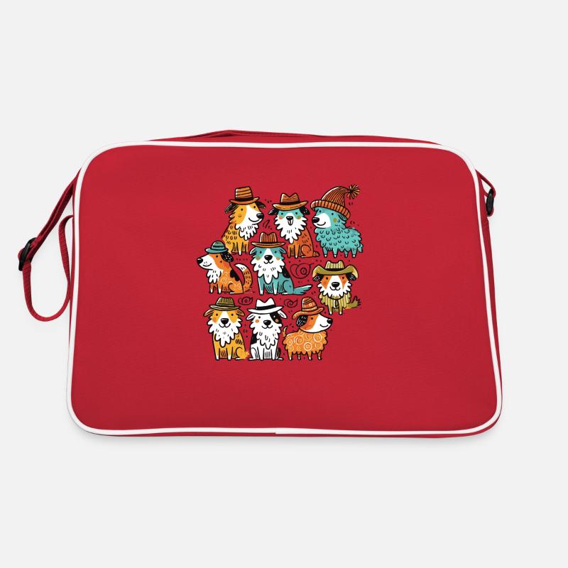 Hütehunde mit Stil und Hut - Retro Tasche - Rot/Weiß