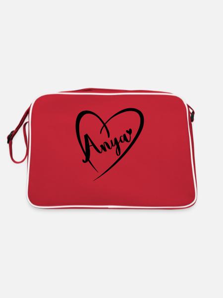 Anya surname first name in heart frame - Retro Bag - red/white - Back