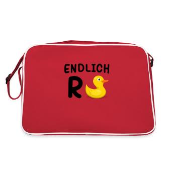 Endlich Rente Ente Opa Oma Geschenk Ruhestand - Retro Tasche - Rot/Weiß - Hinten