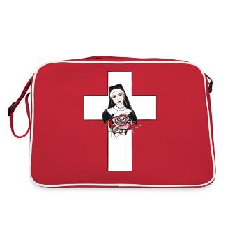 Nonne Kreuz Rose Tattoo Nun Gothic Dark - Retro Tasche - Rot/Weiß - Hinten