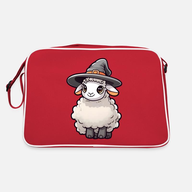 Cute Halloween sheep with witch hat. Retro Bag