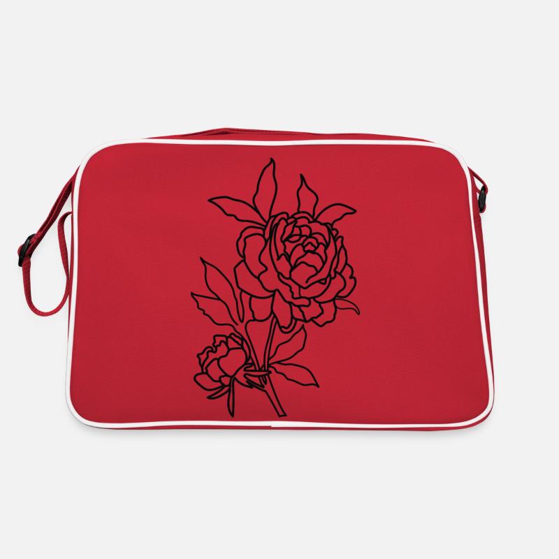 Line Art Rose - Retro Tasche - Rot/Weiß