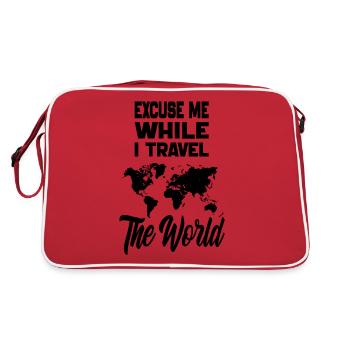 Excuse Me While I Travel The World-Map World - Retro Bag - red/white - Back