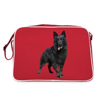 schwarzer Schäferhund - Retro Tasche - Rot/Weiß - Hinten