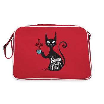 Schwarzer Kaffee und schwarze Katze, Shhh Kaffee zuerst - Retro Tasche - Rot/Weiß - Hinten