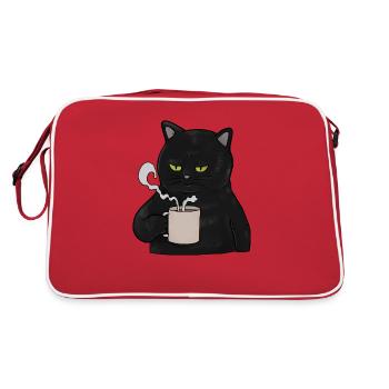 Grumpy Black Cat with Coffee Morning Muffle - Retro Bag - red/white - Back