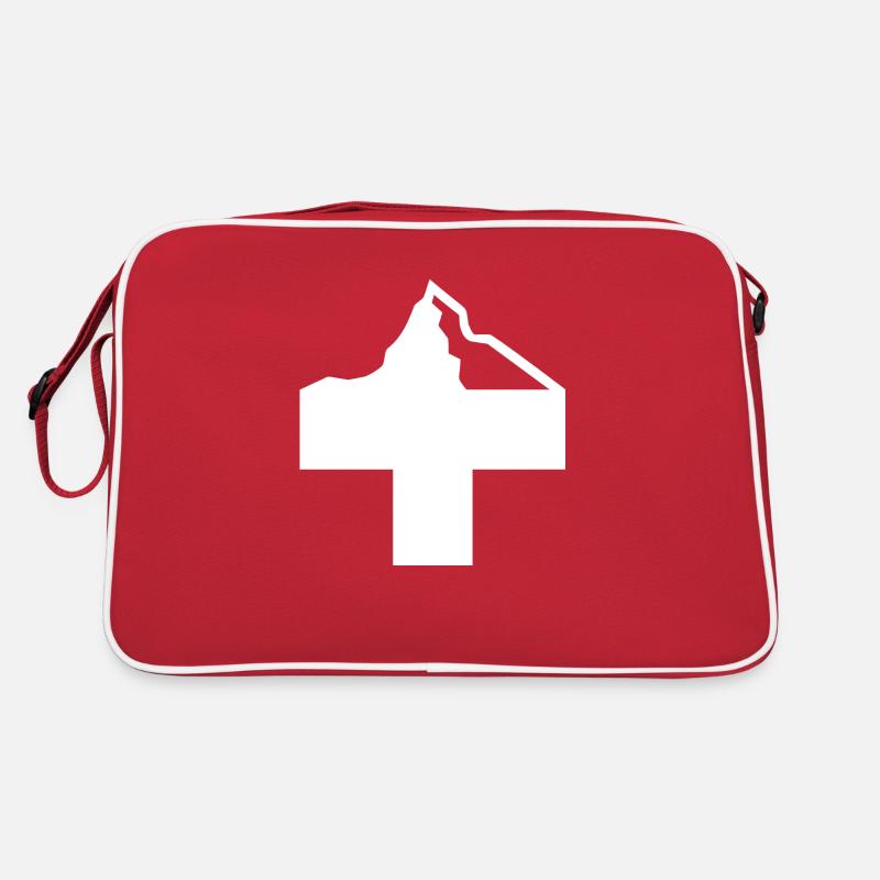 Schweizerkreuz mit Berg - Retro Tasche - Rot/Weiß