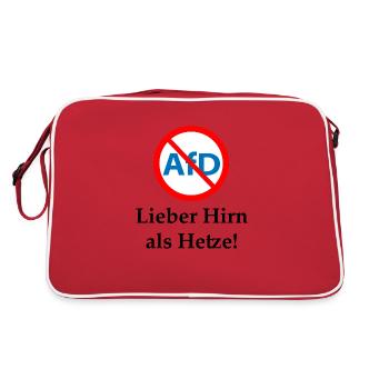 Gegen AfD! Hirn statt Hetze - Retro Tasche - Rot/Weiß - Hinten