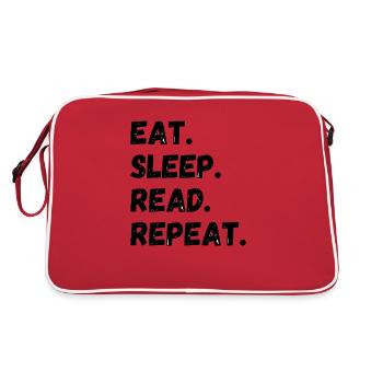 Eat Sleep Read Repeat - Retro Tasche - Rot/Weiß - Hinten