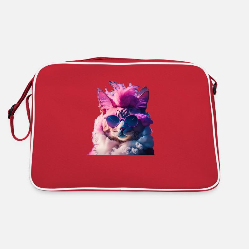 Colorful cat with mohawk gift idea - Retro Bag - red/white