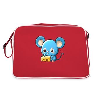 Kleine blaue comic Maus spielt mit Käse - Retro Tasche - Rot/Weiß - Hinten