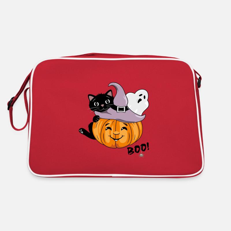 Smiling pumpkin with black cat and ghost Retro Bag