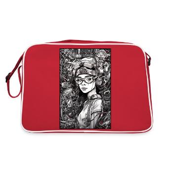 Tech girl, black and white, , Digital - Sac Retro - rouge/blanc - Dos