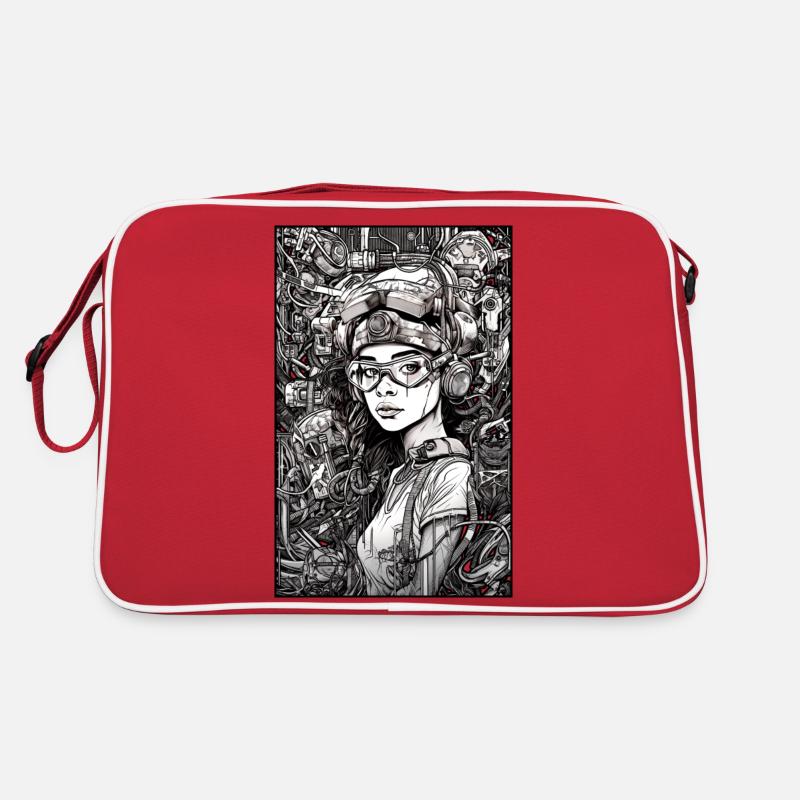 Tech-Mädchen, schwarz und weiß, , Digital Retro Tasche