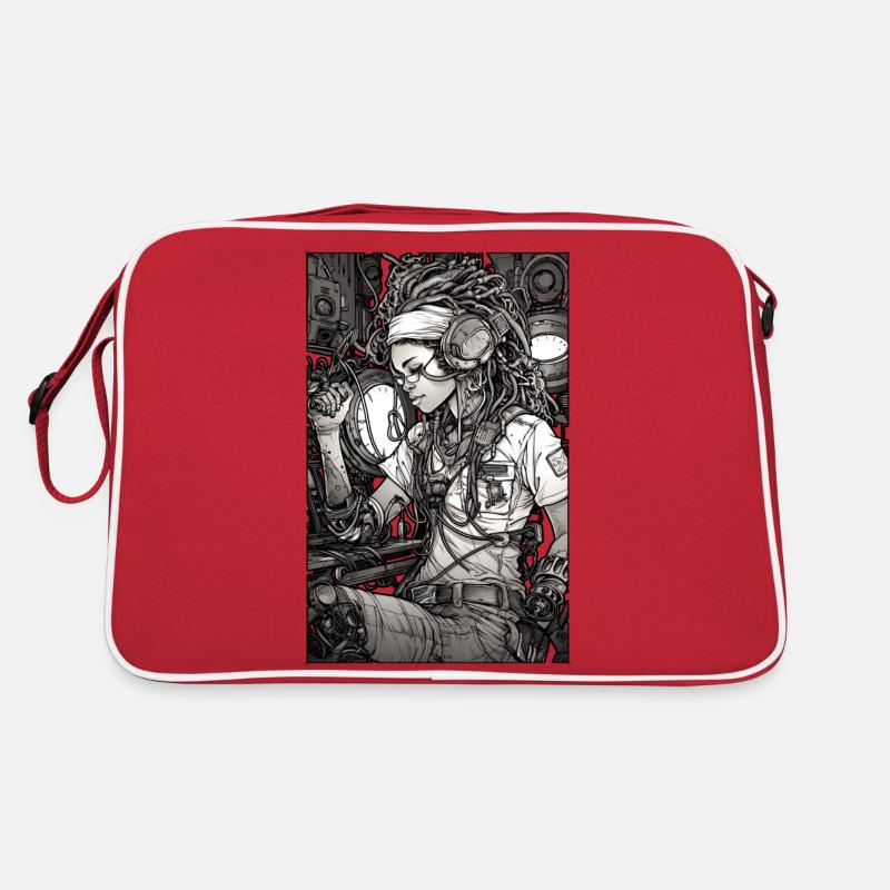 Tech-Mädchen, schwarz und weiß, , Digital Retro Tasche