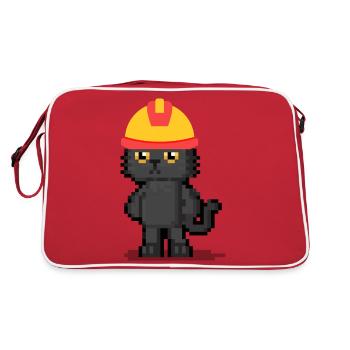 Pixel Katze Niedliche Karikatur Schwarze Katze Liebhaber Geschenke - Retro Tasche - Rot/Weiß - Hinten