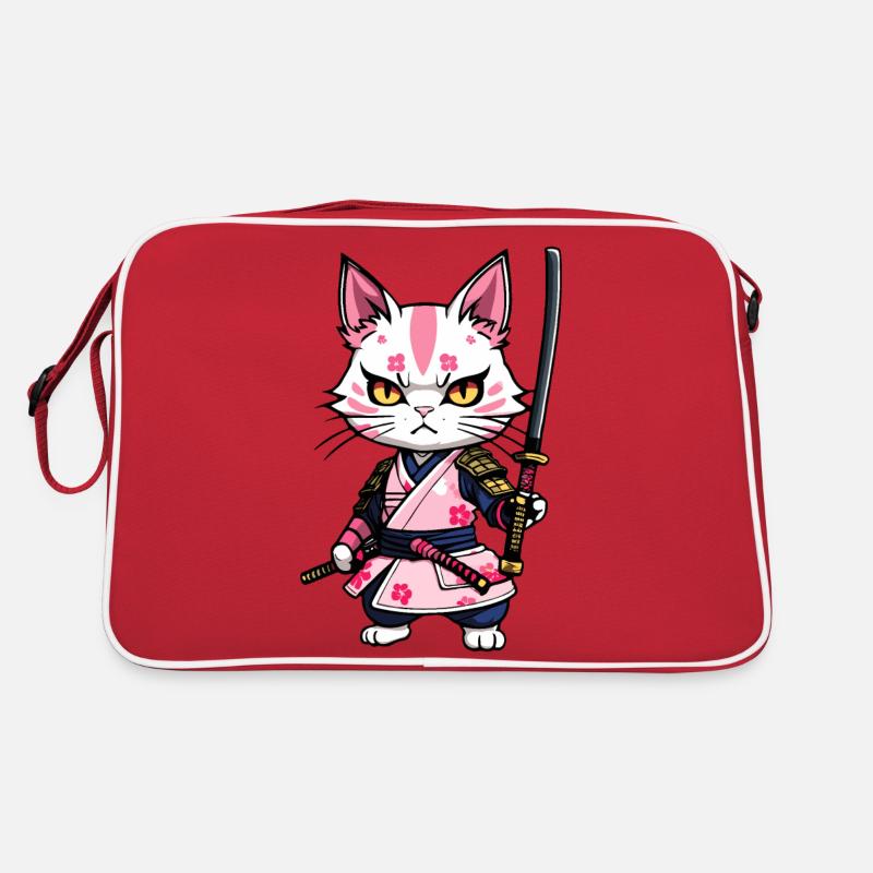 Samurai Katze & Kirschblüten #8 Retro Tasche