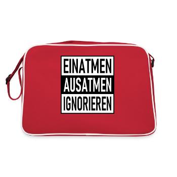Einatmen Ausatmen Ignorieren - Lustiger Spruch - Retro Tasche - Rot/Weiß - Hinten
