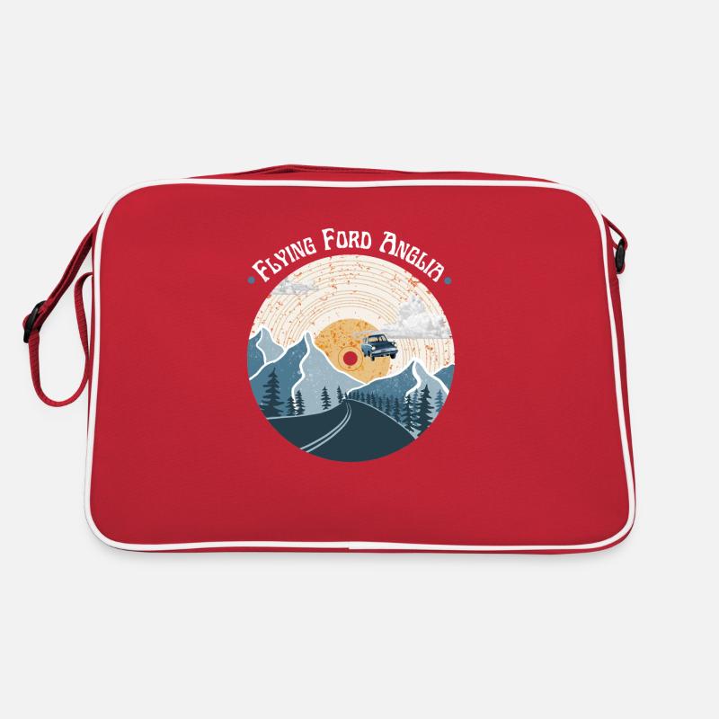 Fliegendes Auto über die Berge Retro Tasche