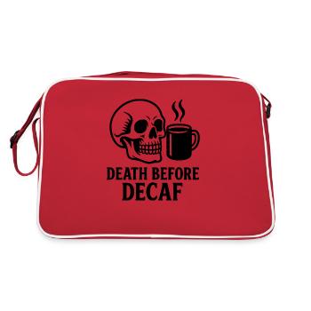 Tod Vor Entkoffeiniertem Schädel, Kaffee, Koffein, Lustig - Retro Tasche - Rot/Weiß - Hinten