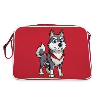 A Norwegian Elkhound with a determined expression - Retro Bag - red/white - Back