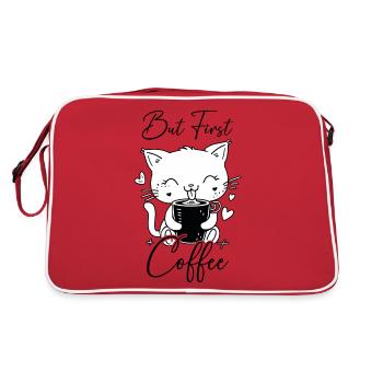 Cat Coffee But First Coffee Morning Grouch Funny - Retro Bag - red/white - Back
