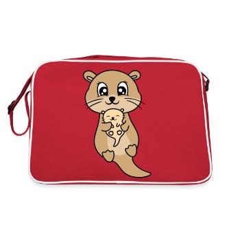 Mère et bébé loutre mignon - Sac Retro - rouge/blanc - Dos