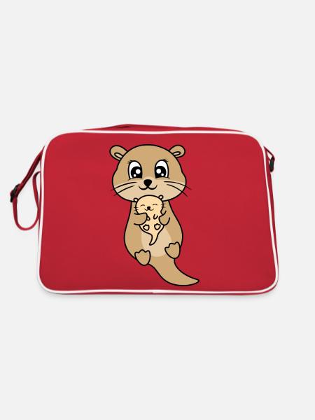 Mère et bébé loutre mignon - Sac Retro - rouge/blanc - Dos