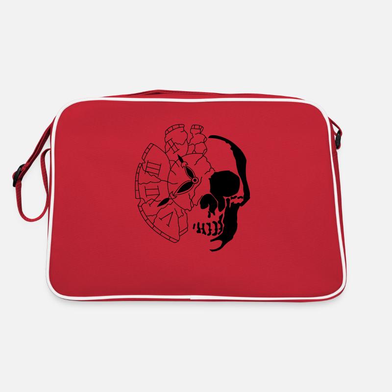 Schädel mit Uhr - Retro Tasche - Rot/Weiß
