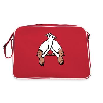 2 Doves Birds Two Friends Sat Cable Pair - Retro Bag - red/white - Back