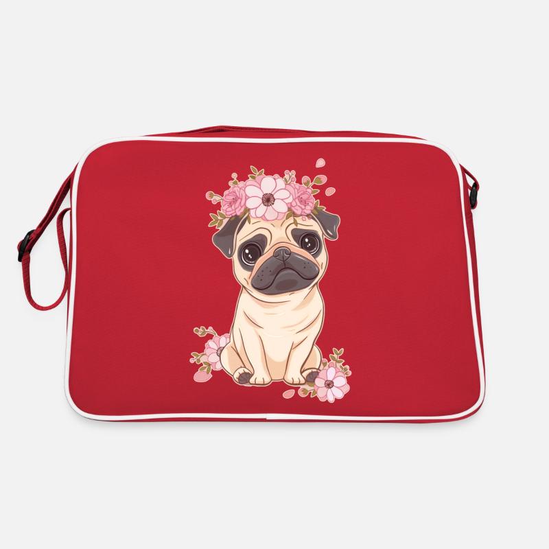 Pug with flowers Retro Bag