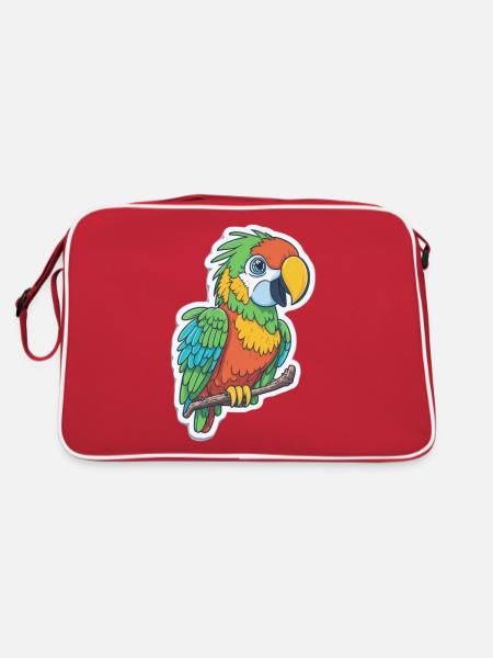 Parrot Papagei Sticker Comic Cartoon Style - Retro Tasche - Rot/Weiß - Hinten