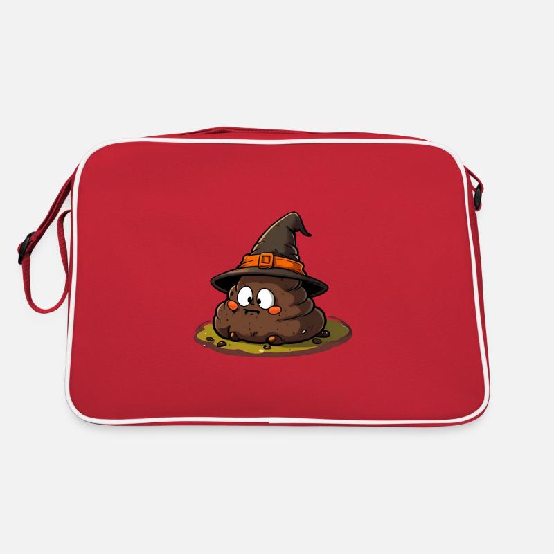 Drôle de tas de caca d’Halloween avec chapeau de sorcière. Sac Retro