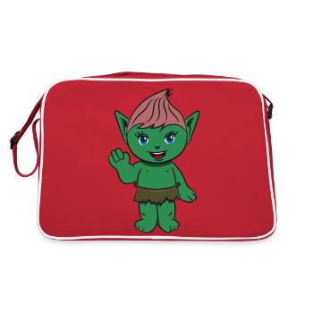 troll suess maedchen lieb cartoon lustig spitzohr - Retro Tasche - Rot/Weiß - Hinten