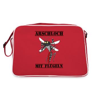 Moskito, Arschloch mit Flügeln Design 2 - Retro Tasche - Rot/Weiß - Hinten