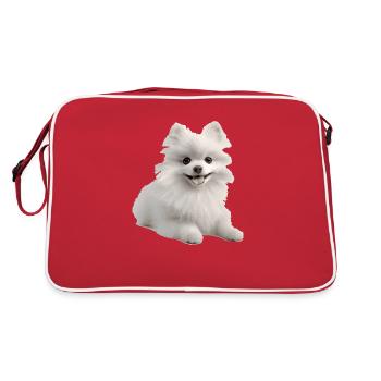 Weißer Pomeranian Geschenk - Retro Tasche - Rot/Weiß - Hinten