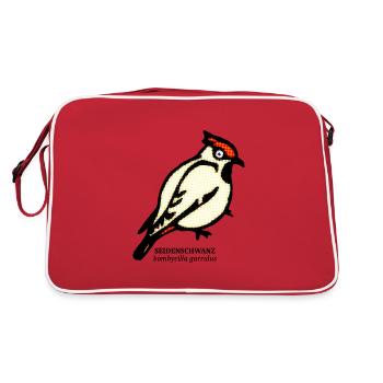 Seidenschwanz kleiner Vogel Umweltschutz Kinder - Retro Tasche - Rot/Weiß - Hinten
