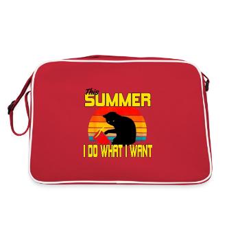 Katzen Sommer Lustig Handkoffer Kätzchen Geschenk - Retro Tasche - Rot/Weiß - Hinten