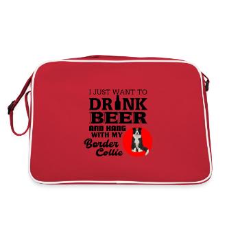Border Collie - Retro Tasche - Rot/Weiß - Hinten