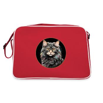 American Curl Longhair Cat Portrait - Retro Bag - red/white - Back