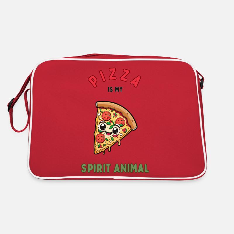 Pizza ist mein Geisttier - Retro Tasche - Rot/Weiß