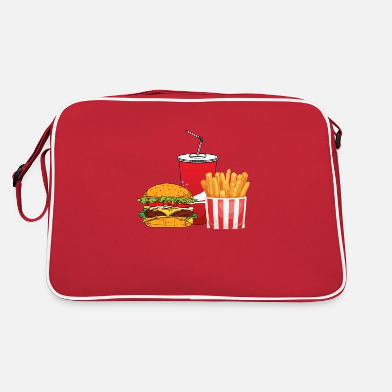 Burger, Soda, Pommes. - Retro Tasche - Rot/Weiß
