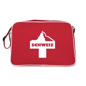 Schweizerkreuz mit Berg - Retro Tasche - Rot/Weiß - Hinten