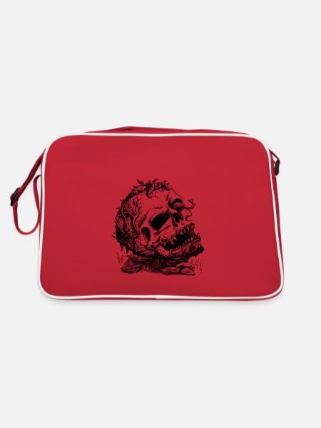 Verwachsener Totenschädel - Retro Tasche - Rot/Weiß